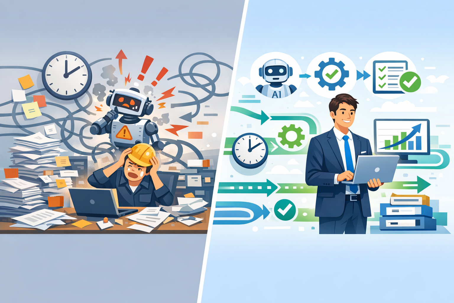 作業効率とAIの失敗事例と対策：現場で使える導入手順・選定基準・ガバナンスのアイキャッチ画像