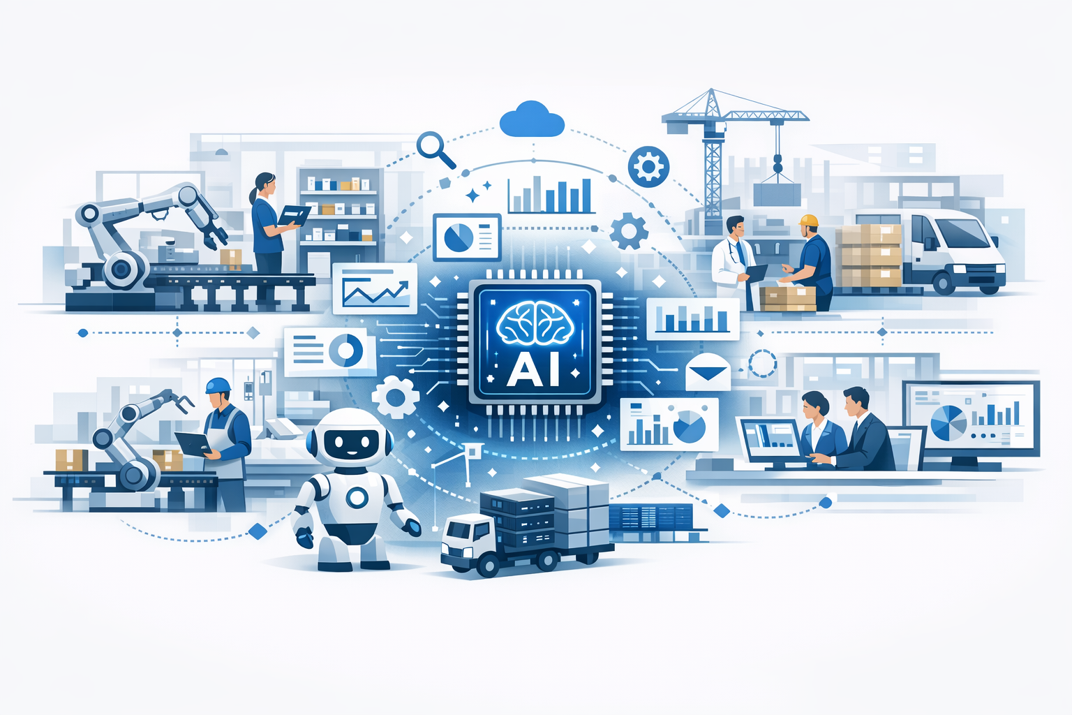 産業別の生産性を上げるAIツール活用ガイド：主要ユースケースと導入手順のメインビジュアル