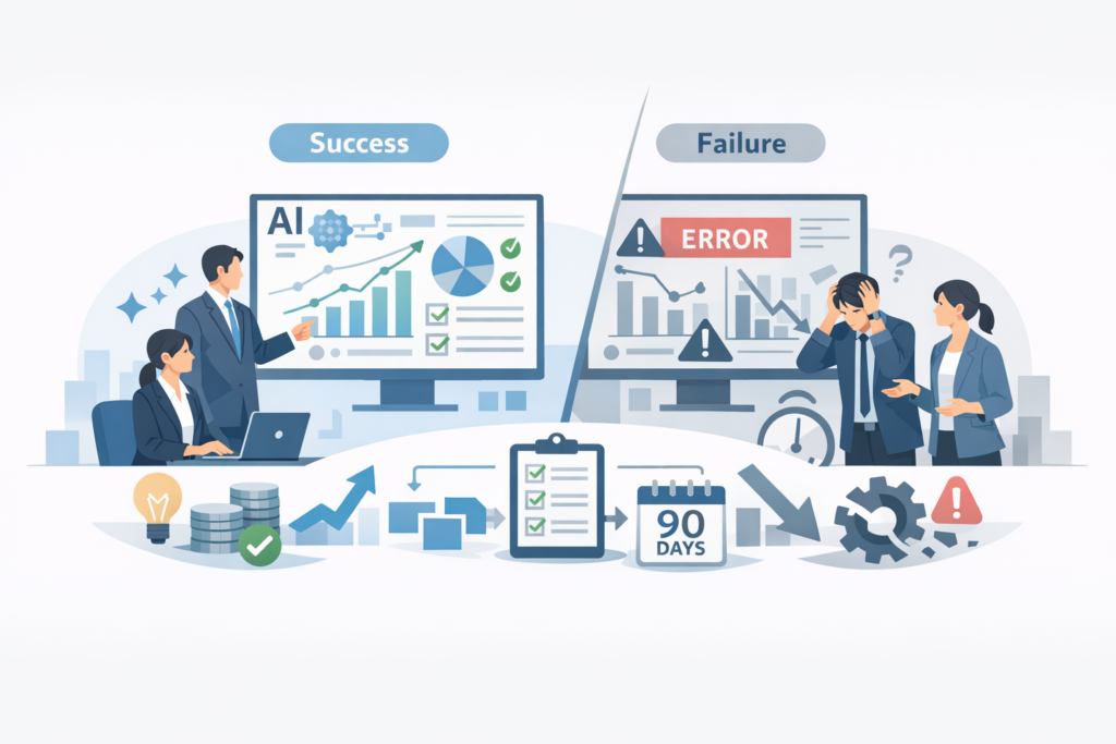 作業効率とAIの失敗事例と対策：現場で防ぐ具体策と90日導入手順のメインビジュアル