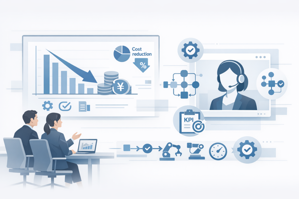 生成AIによる経営のコスト削減手法：削減幅の目安、導入比較、90日実装手順とKPIのメインビジュアル