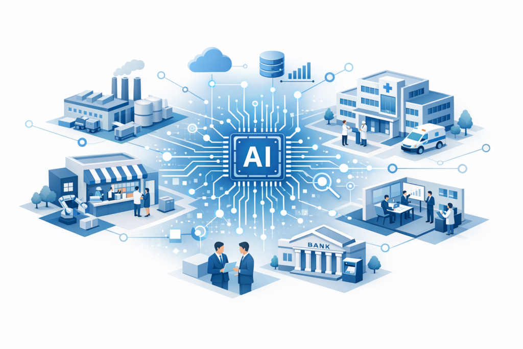 生成AIを活用した産業別の最新戦略: 中小企業が90日で成果を出す実装ガイドと比較検討のメインビジュアル